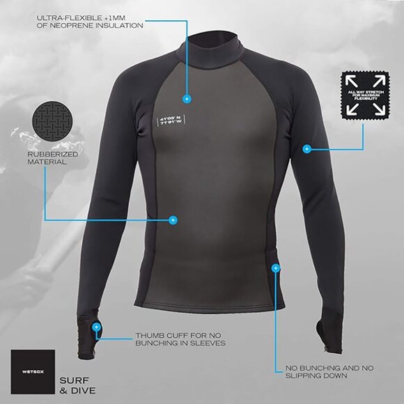 Wetsox XL Neoprene Surf Swimming Suit Skins Mens 1MM Wetsuit Flex Top L/S Jacket - Picture 3 of 17